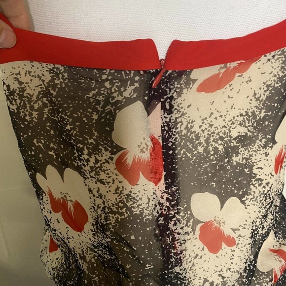 Laundry by Shelli Segal Sz 10 silk Chiffon Floral Red MIDI Dress Cinch Waist - Picture 10 of 11